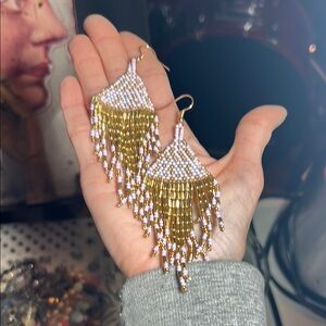 Myra Bag Lovely Lavender and Gold Beaded Earrings